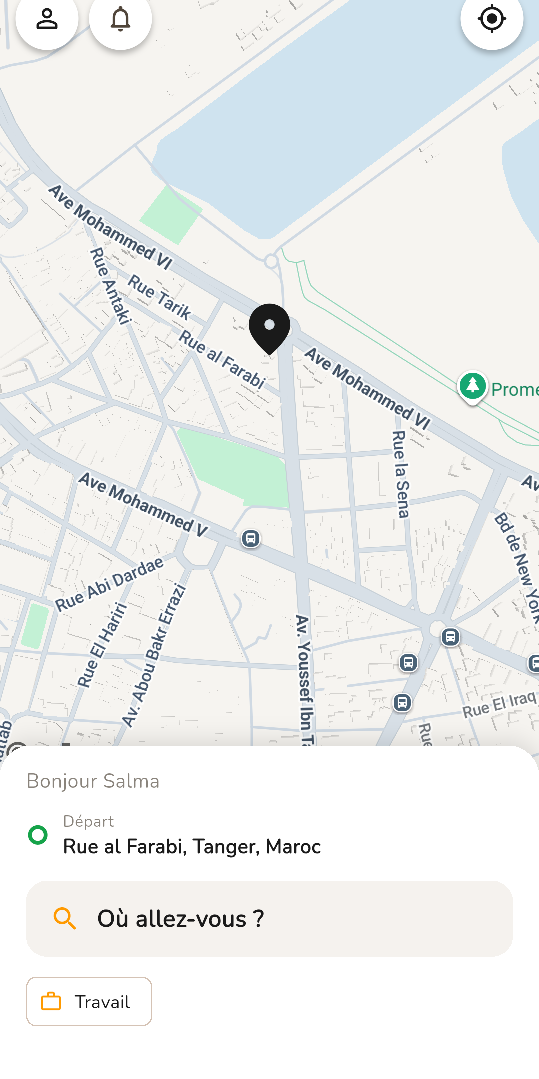 Écran d'accueil TaxiApp