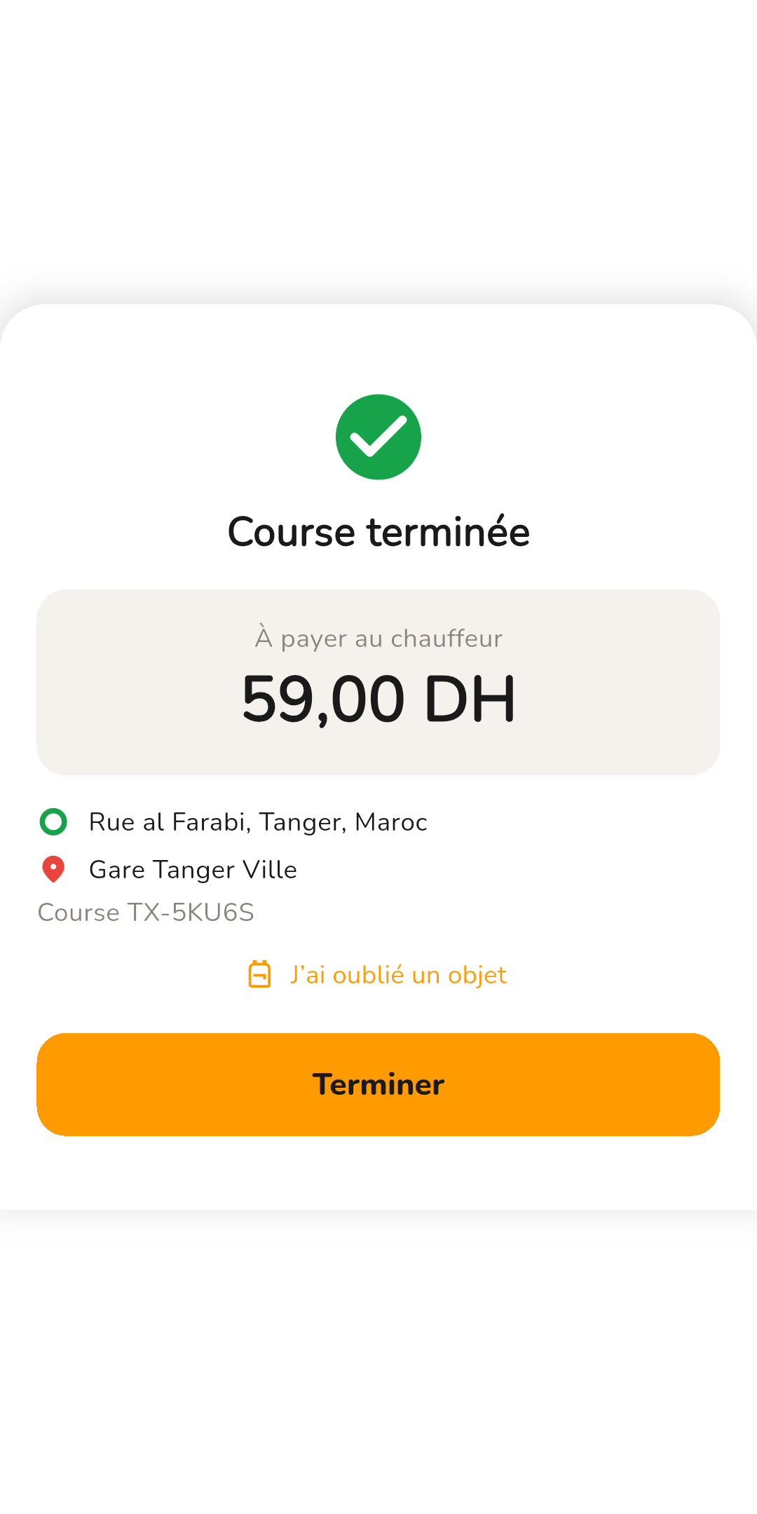 Reçu de la course